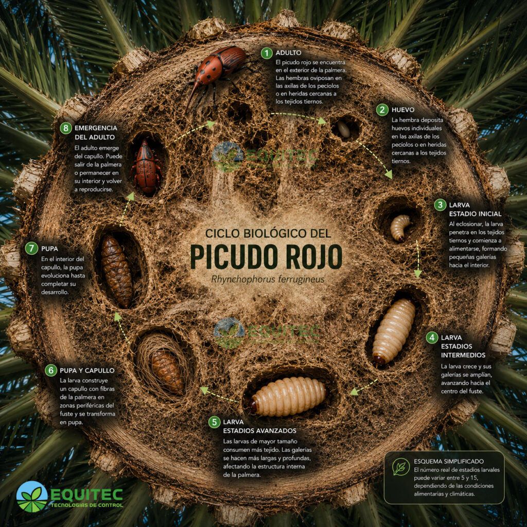 Ciclo biológico del picudo rojo Rhynchophorus ferrugineus